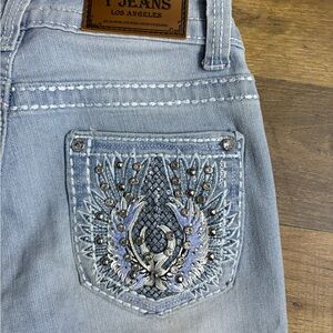 FLARE LIGHT WASH RHINESTONE JEANS